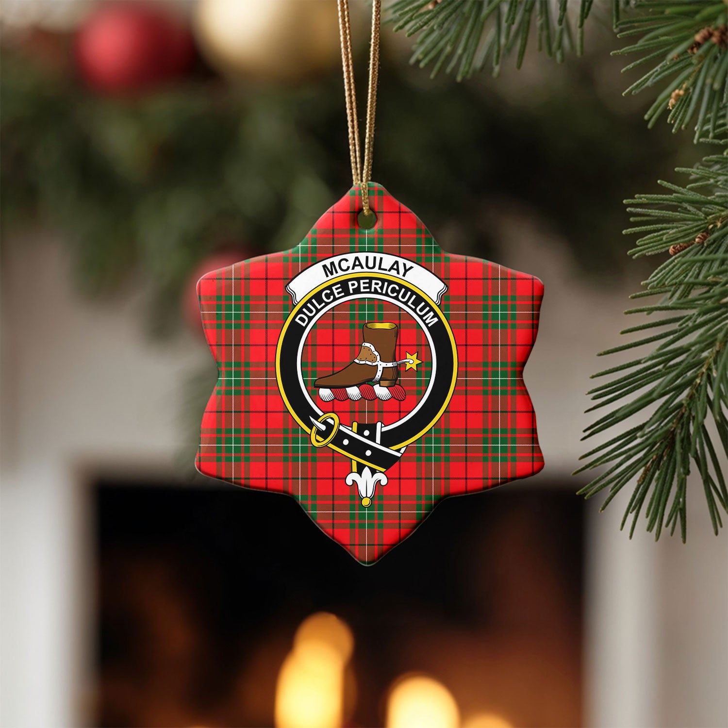 McAulay Modern Tartan Crest Christmas Ceramic Ornament