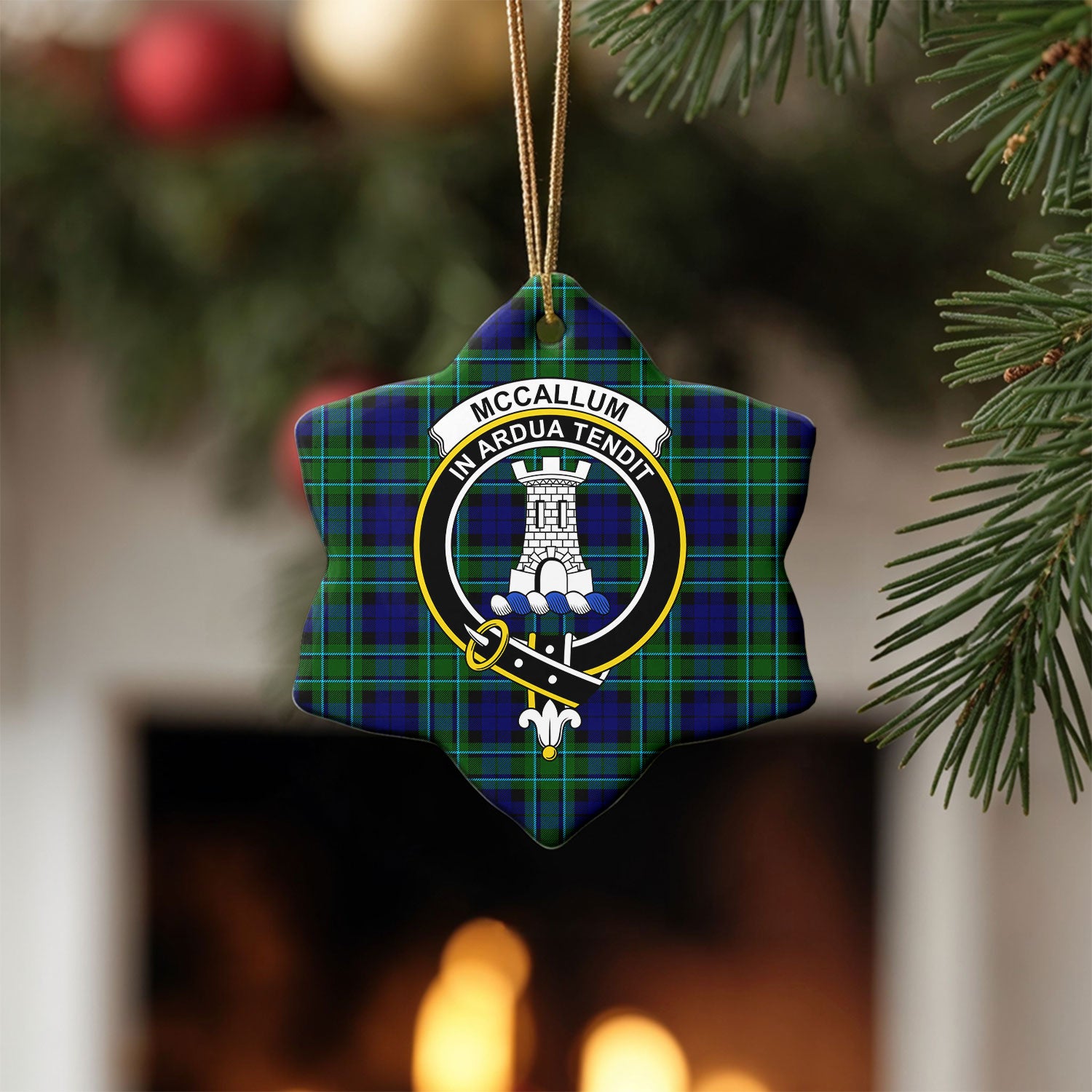 McCallum Modern Tartan Crest Christmas Ceramic Ornament