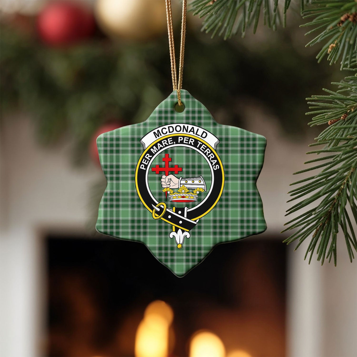 McDonald Lord of the Isles Hunting Tartan Crest Christmas Ceramic Ornament