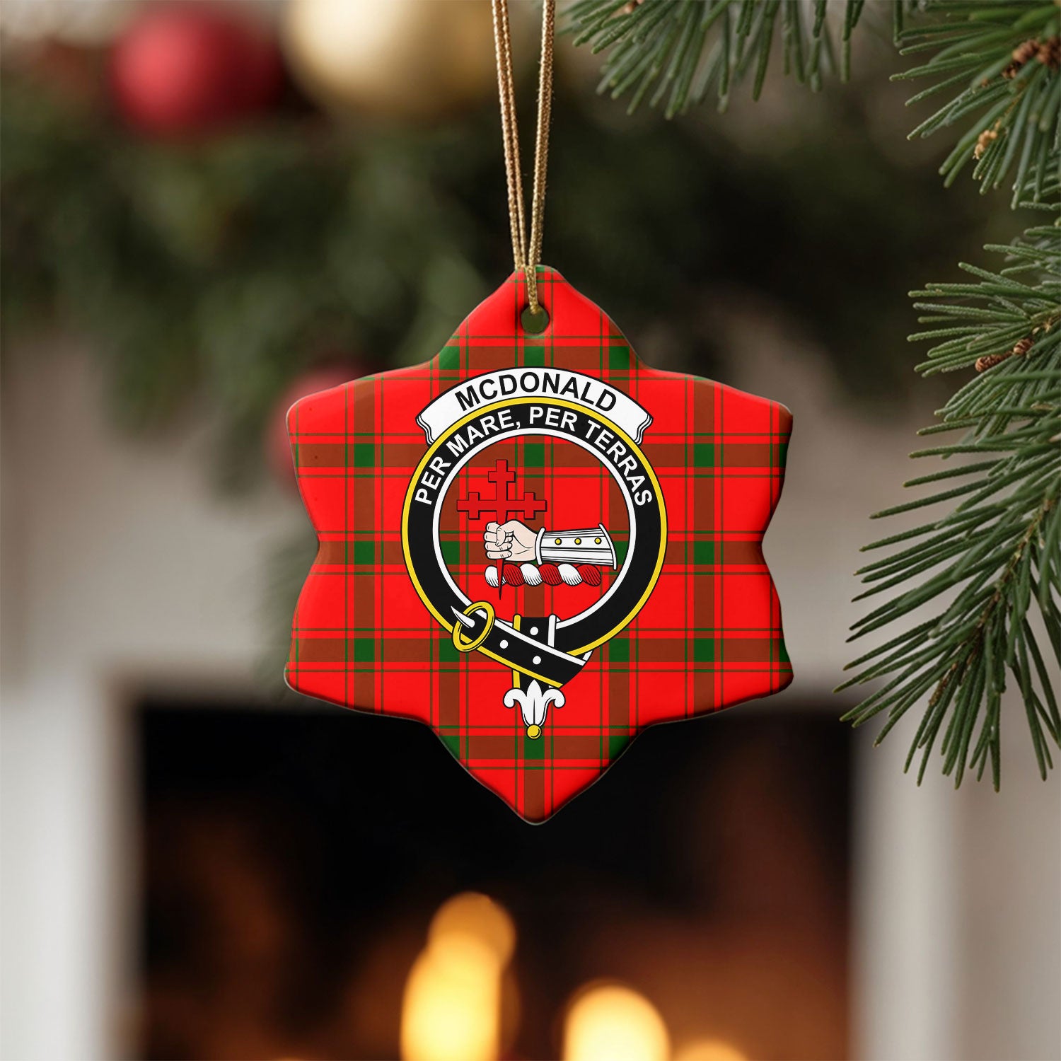 McDonald of Sleat Tartan Crest Christmas Ceramic Ornament