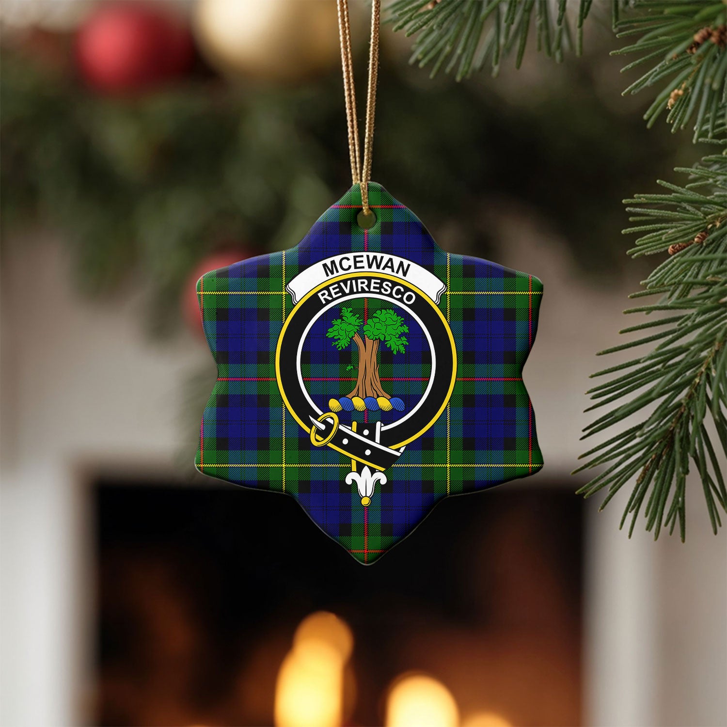McEwan Modern Tartan Crest Christmas Ceramic Ornament