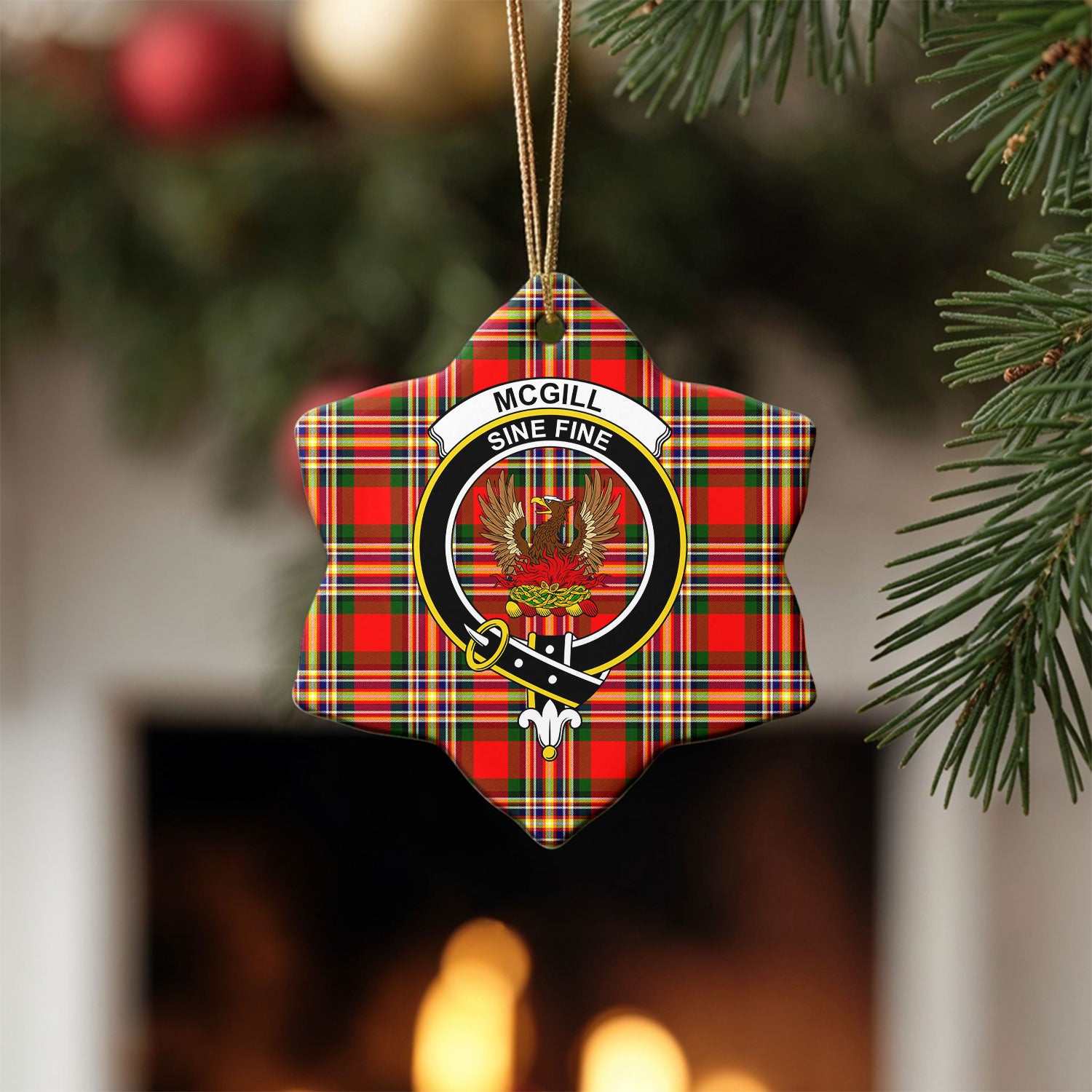 McGill Modern Tartan Crest Christmas Ceramic Ornament