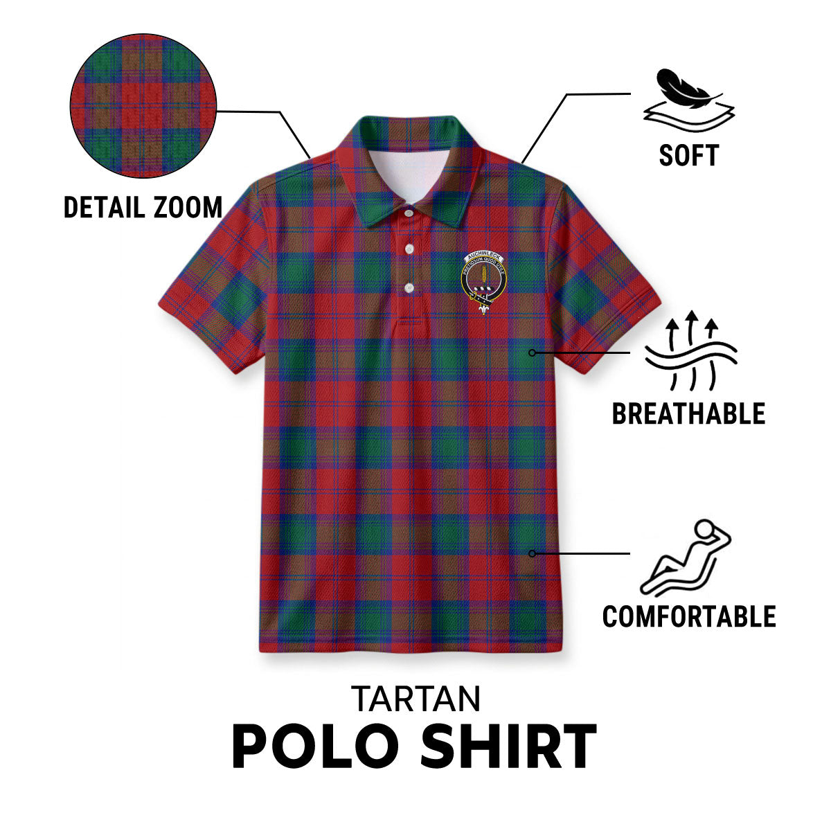 Auchinleck Tartan Crest Birdseye Mesh Polo Shirt