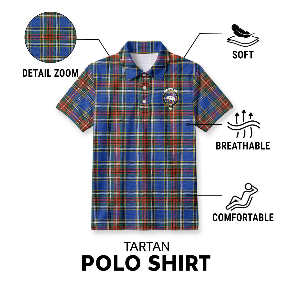 Beaton Ancient Tartan Crest Birdseye Mesh Polo Shirt