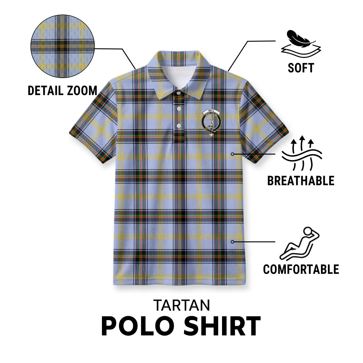 Bell of the Borders Tartan Crest Birdseye Mesh Polo Shirt