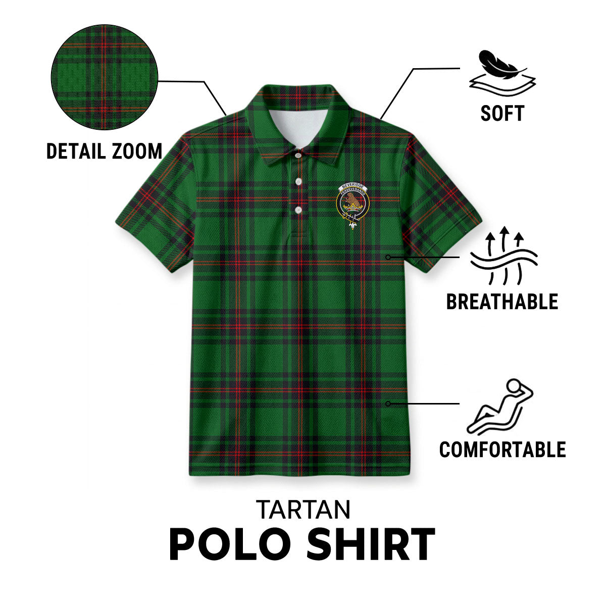Beveridge Tartan Crest Birdseye Mesh Polo Shirt