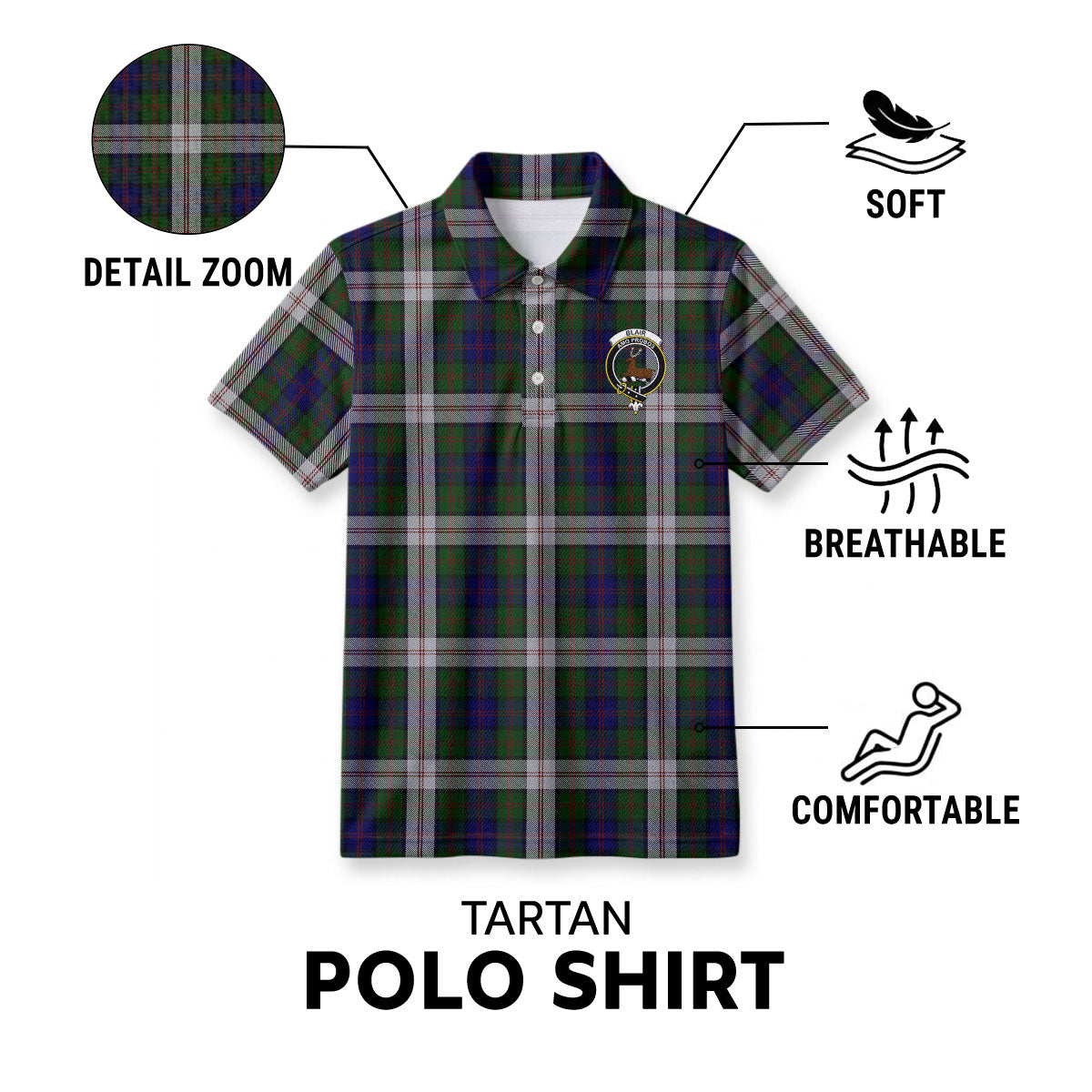 Blair Dress Tartan Crest Birdseye Mesh Polo Shirt
