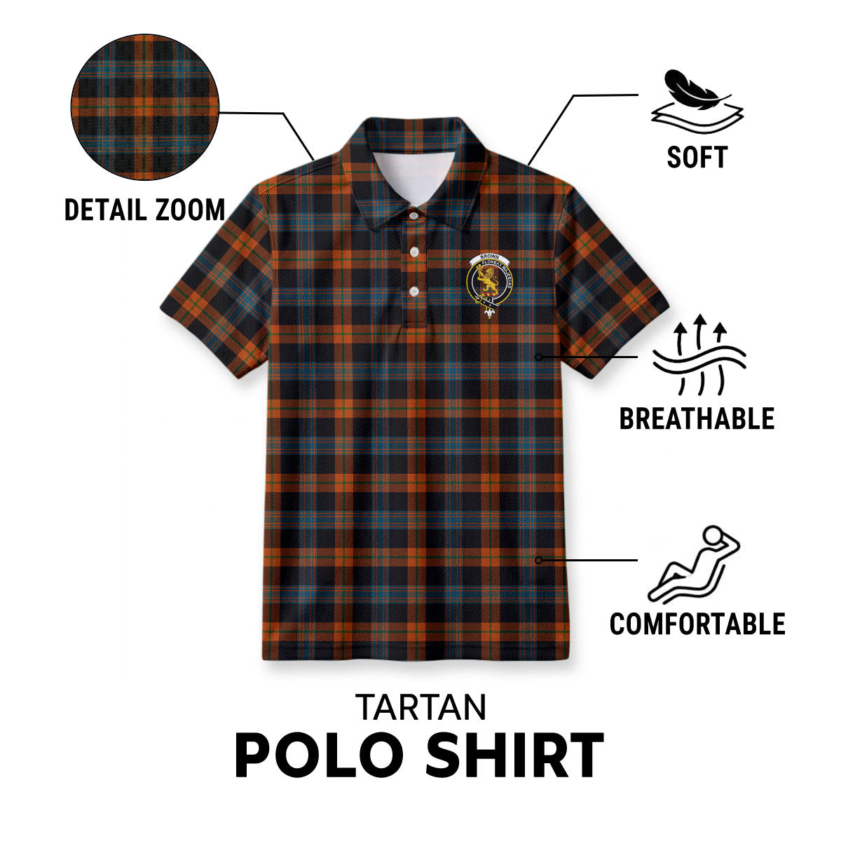 Brown Ancient Tartan Crest Birdseye Mesh Polo Shirt