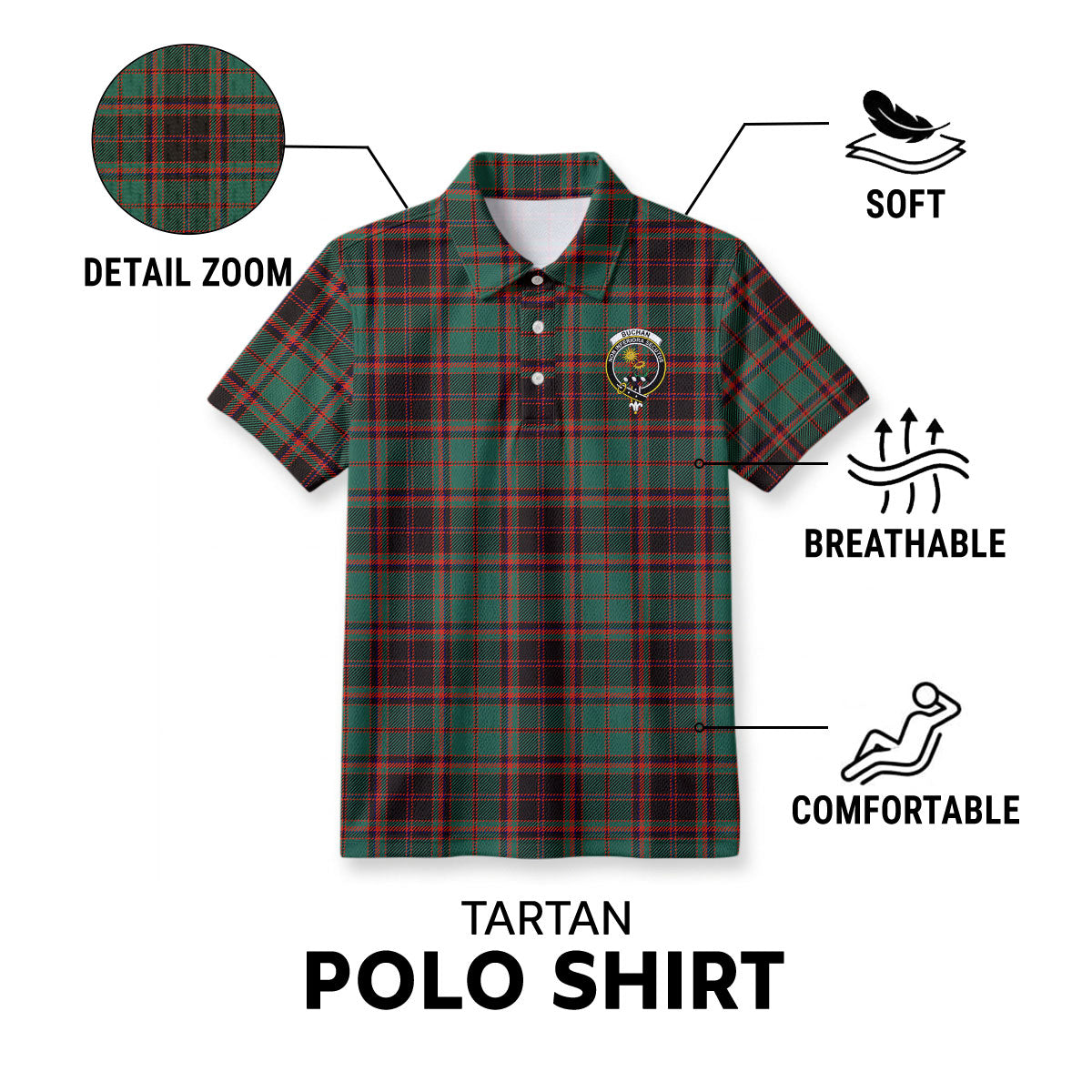Buchan Ancient Tartan Crest Birdseye Mesh Polo Shirt