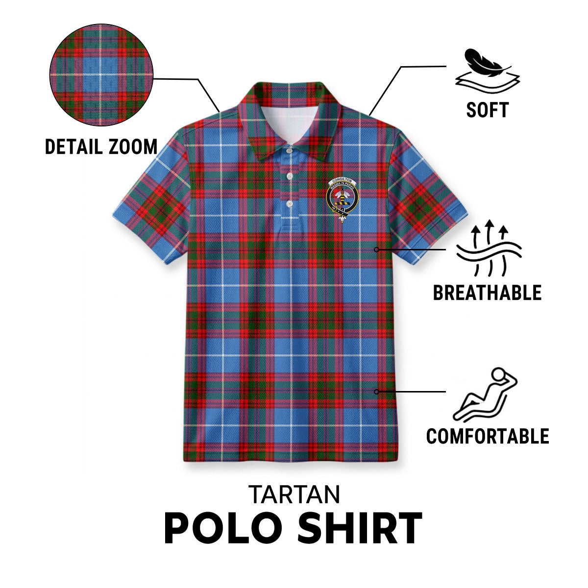 Congilton Tartan Crest Birdseye Mesh Polo Shirt