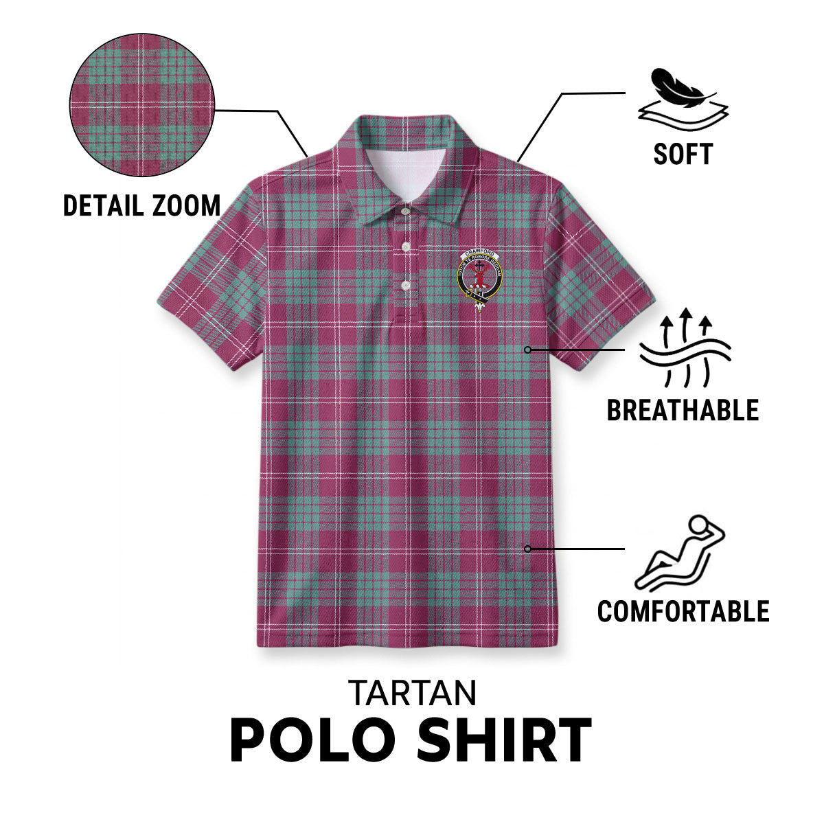 Crawford Ancient Tartan Crest Birdseye Mesh Polo Shirt