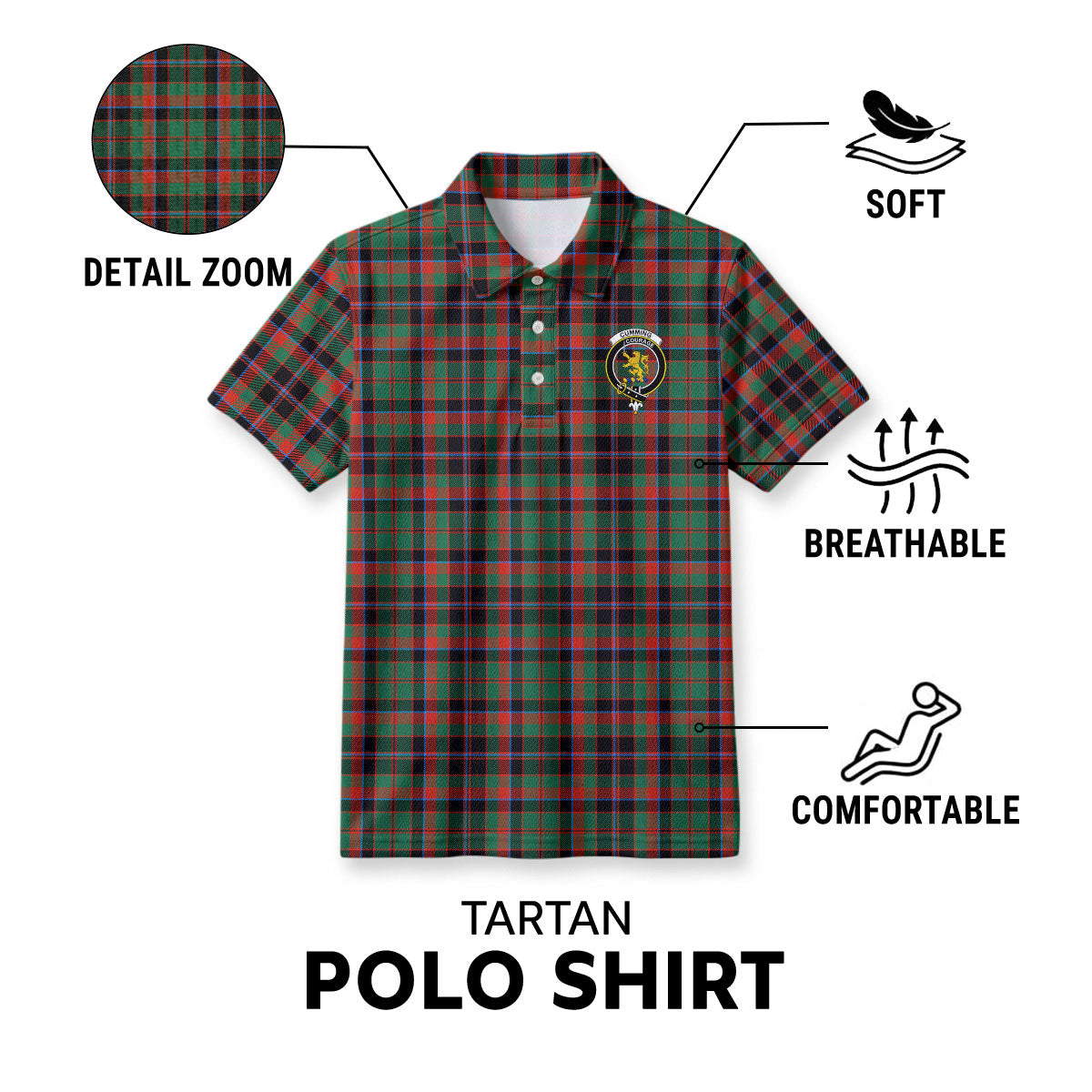 Cumming Hunting Ancient Tartan Crest Birdseye Mesh Polo Shirt