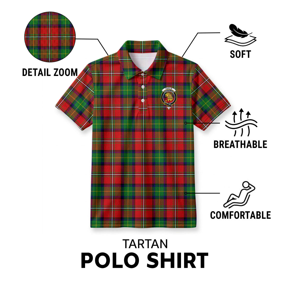 Fairlie Tartan Crest Birdseye Mesh Polo Shirt
