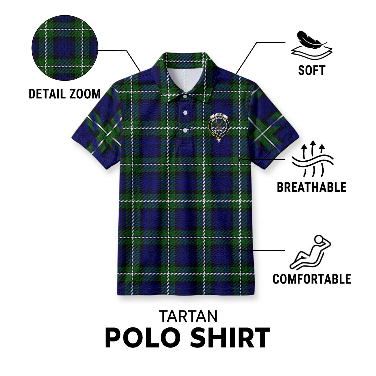 Forbes Modern Tartan Crest Birdseye Mesh Polo Shirt