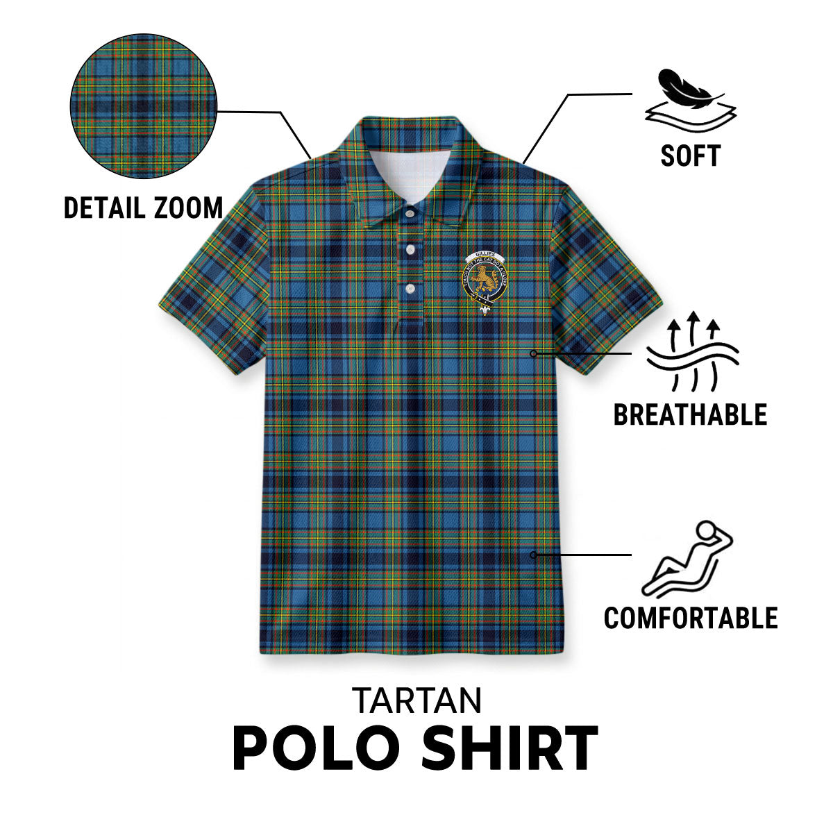 Gillies Ancient Tartan Crest Birdseye Mesh Polo Shirt