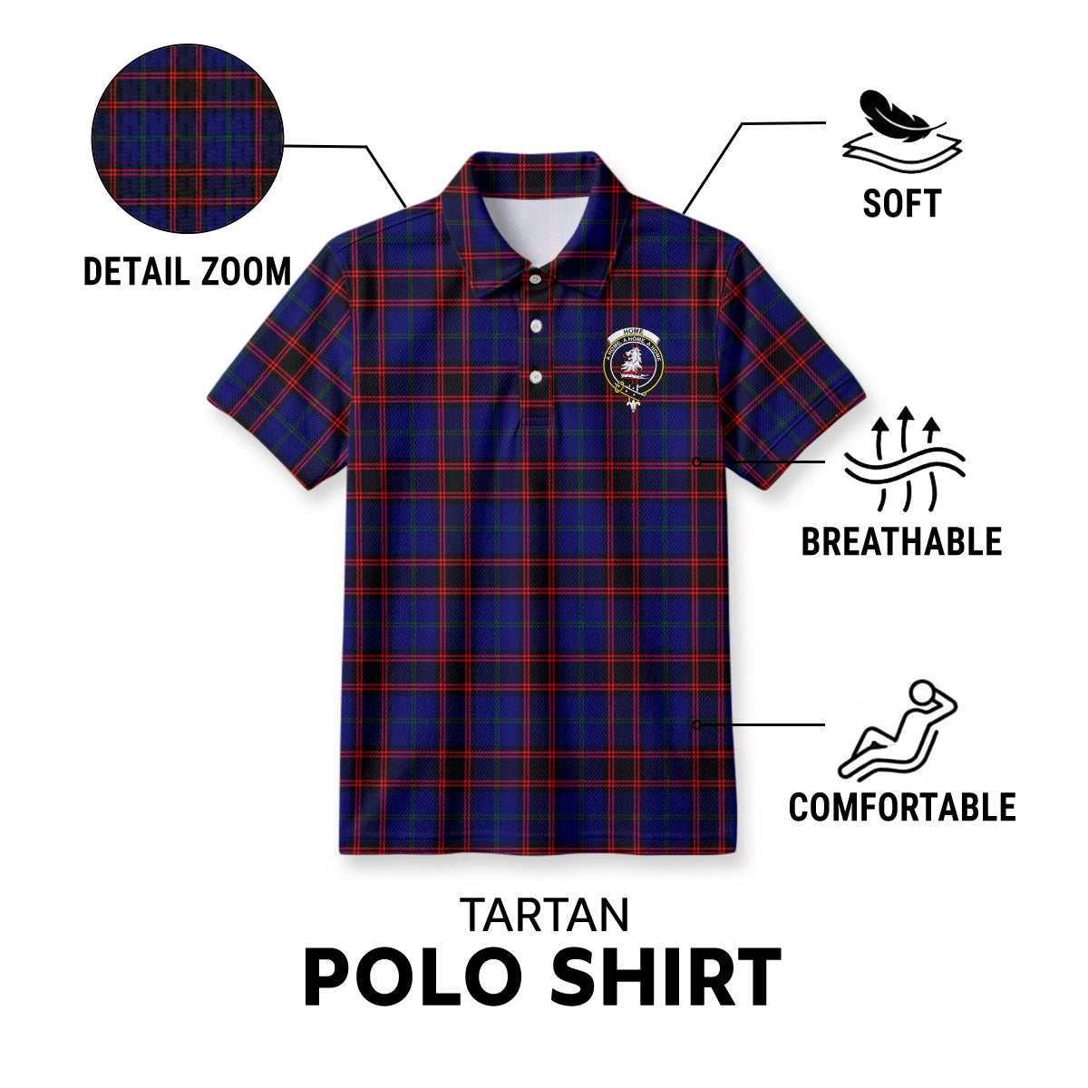 Home Modern Tartan Crest Birdseye Mesh Polo Shirt