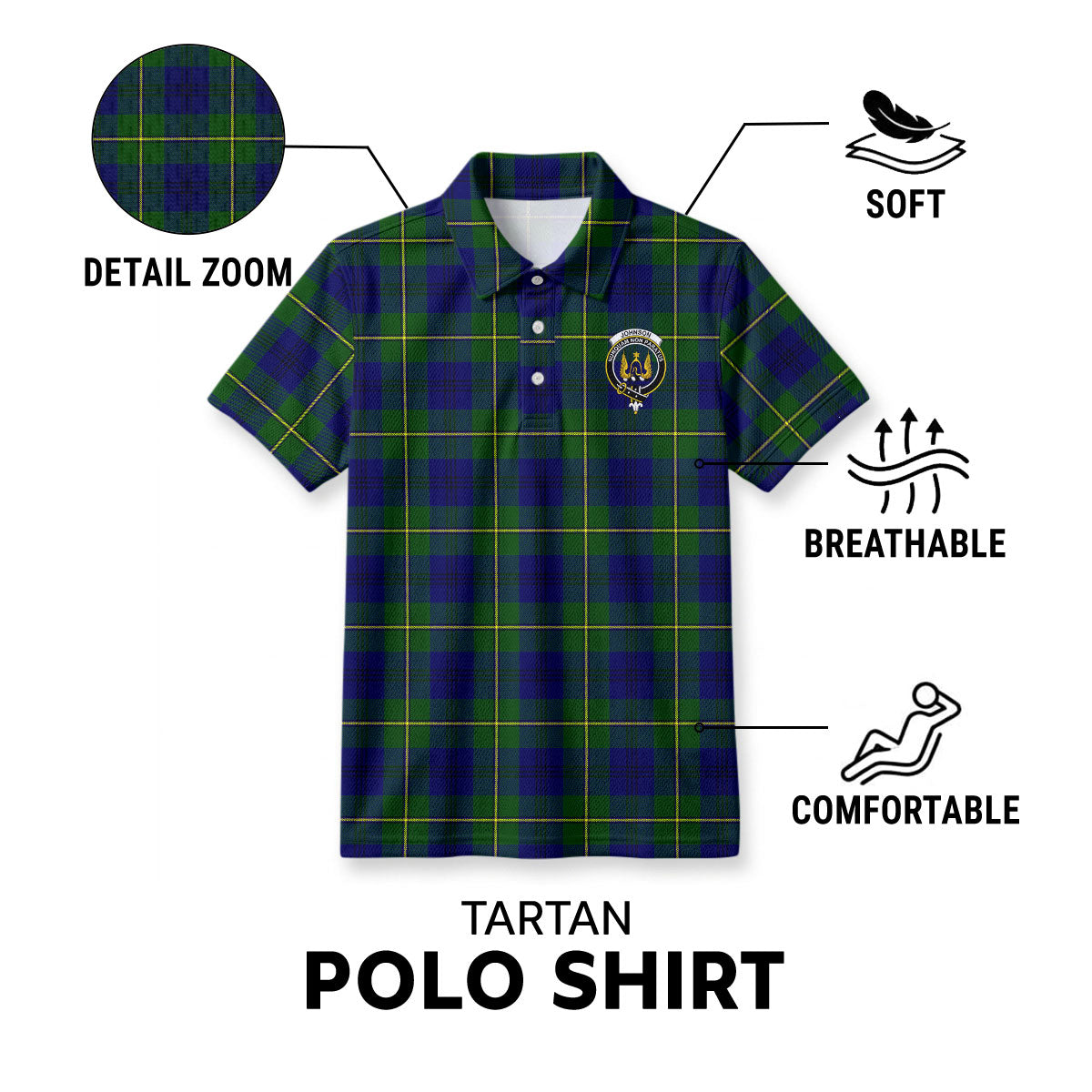 Johnson Modern Tartan Crest Birdseye Mesh Polo Shirt
