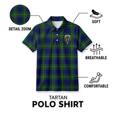 Johnston Modern Tartan Crest Birdseye Mesh Polo Shirt