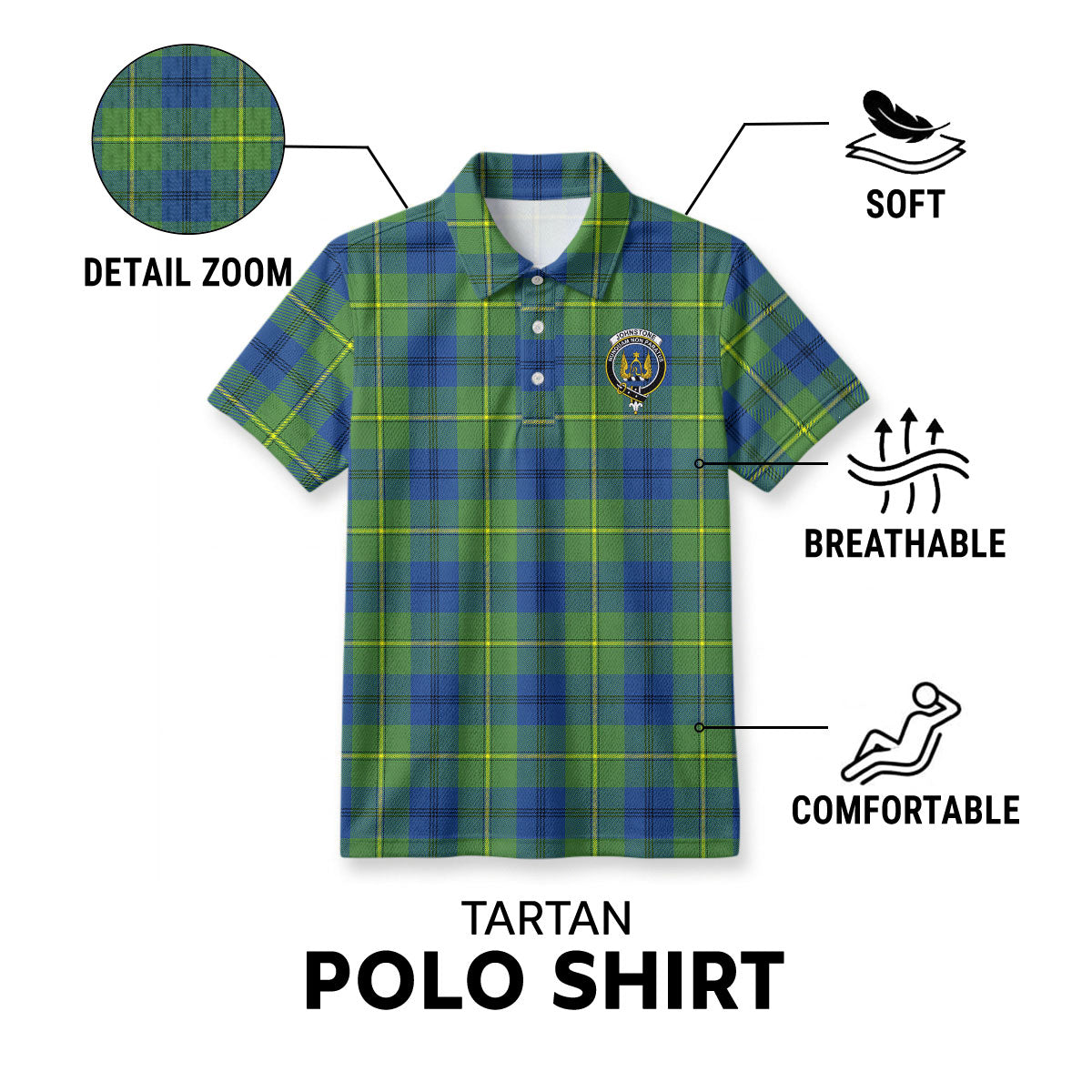 Johnstone Ancient Tartan Crest Birdseye Mesh Polo Shirt