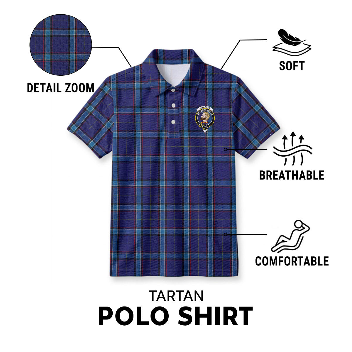 Kirkaldy Tartan Crest Birdseye Mesh Polo Shirt