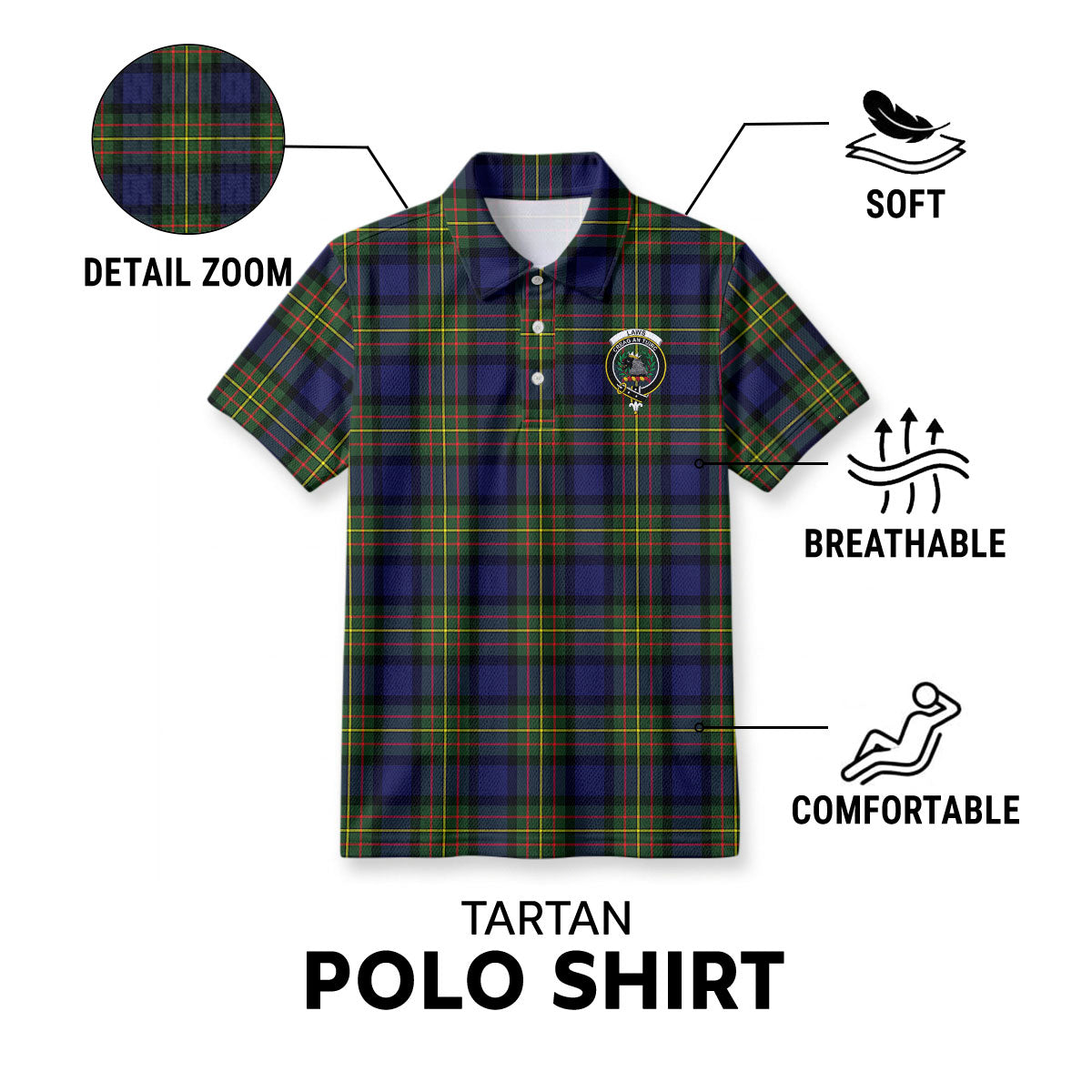 Laws Tartan Crest Birdseye Mesh Polo Shirt