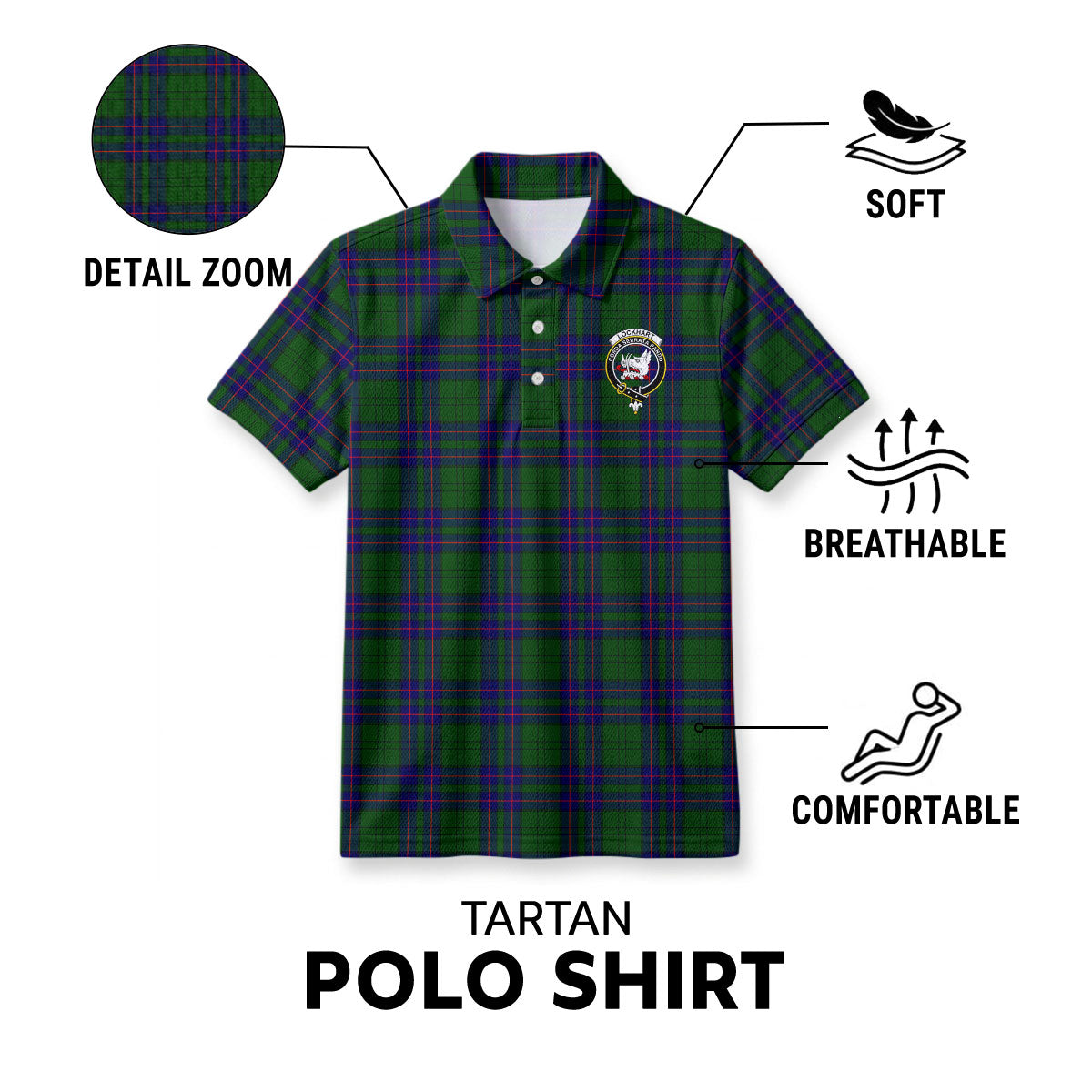 Lockhart Modern Tartan Crest Birdseye Mesh Polo Shirt