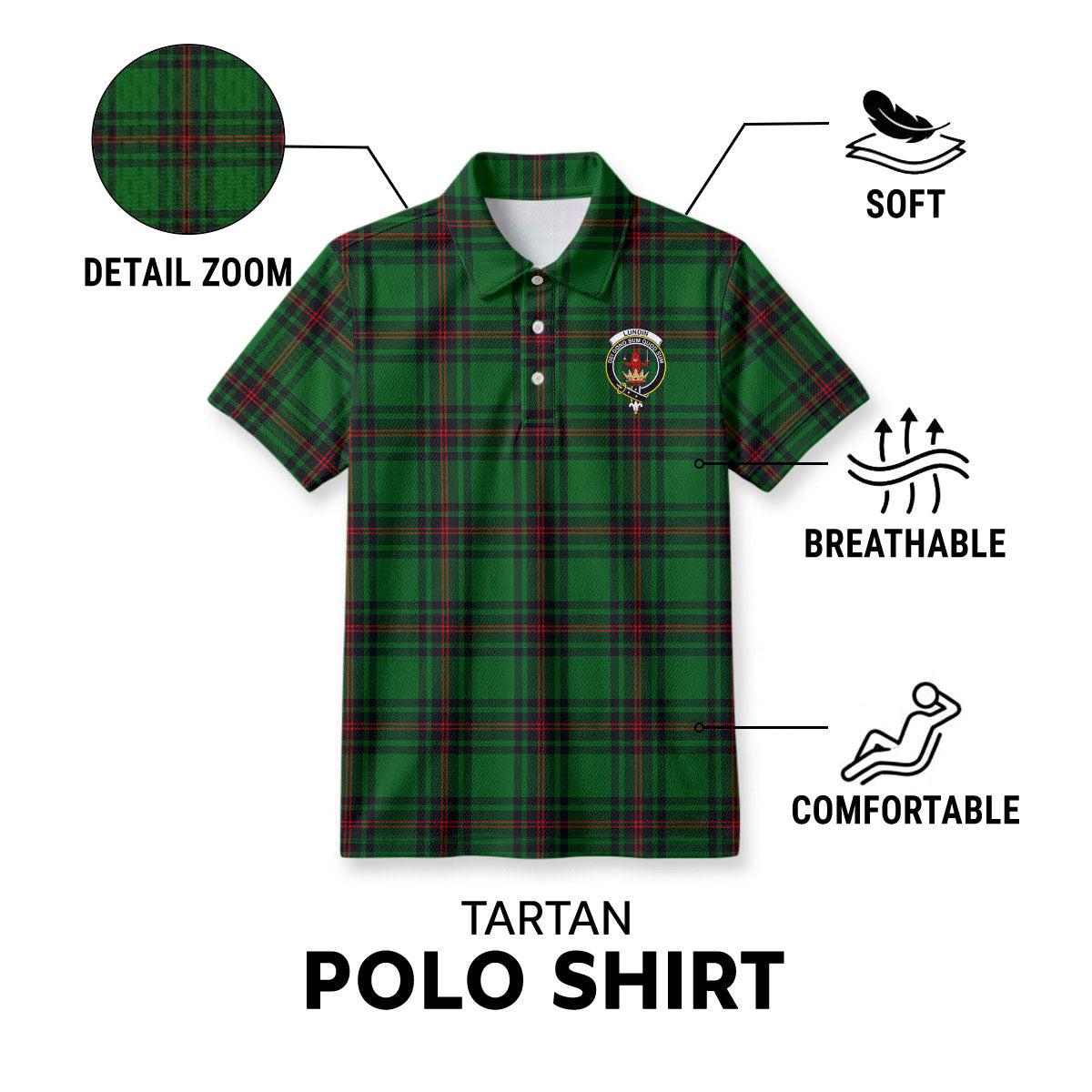 Lundin Tartan Crest Birdseye Mesh Polo Shirt