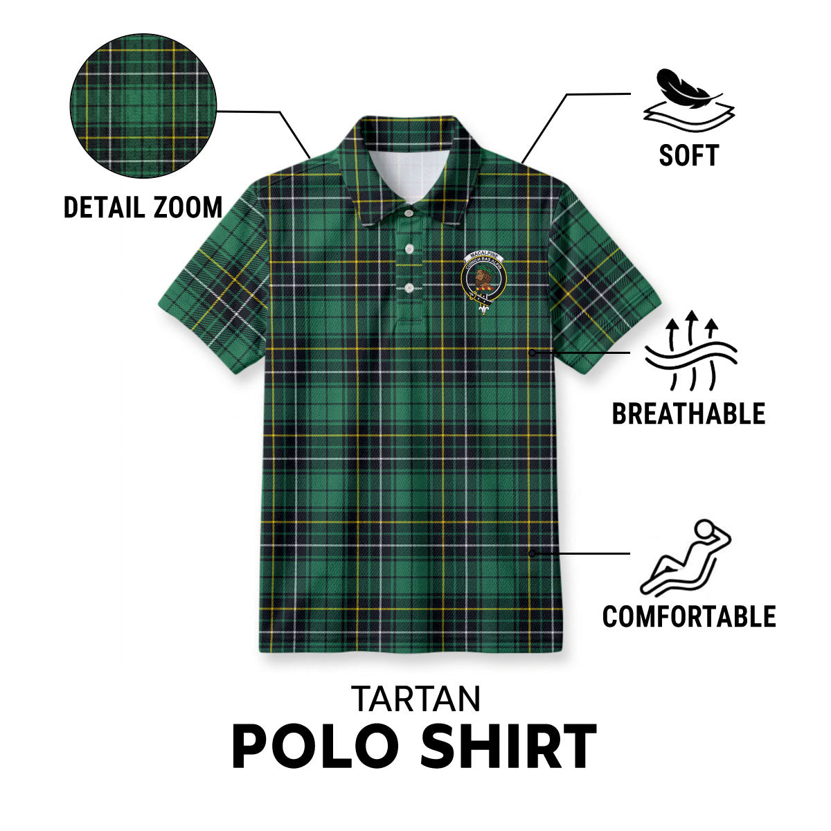 MacAlpine Ancient Tartan Crest Birdseye Mesh Polo Shirt