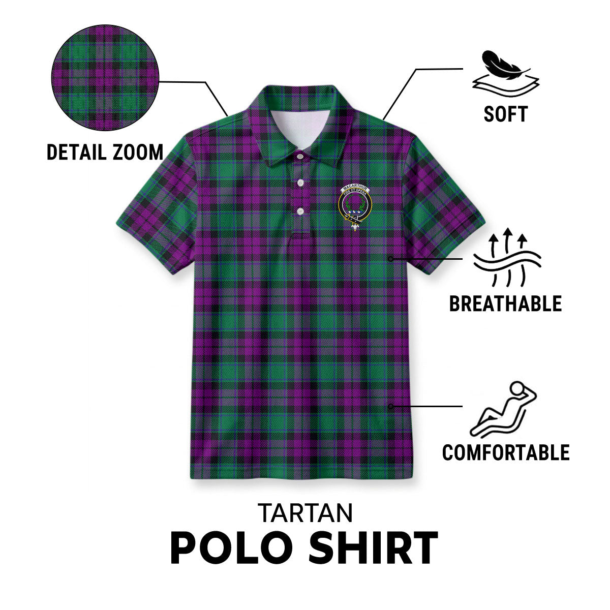 MacArthur - Milton Tartan Crest Birdseye Mesh Polo Shirt