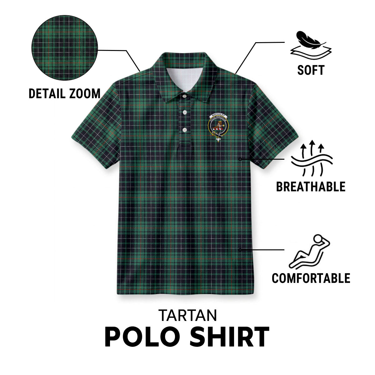 MacAuley Hunting Ancient Tartan Crest Birdseye Mesh Polo Shirt