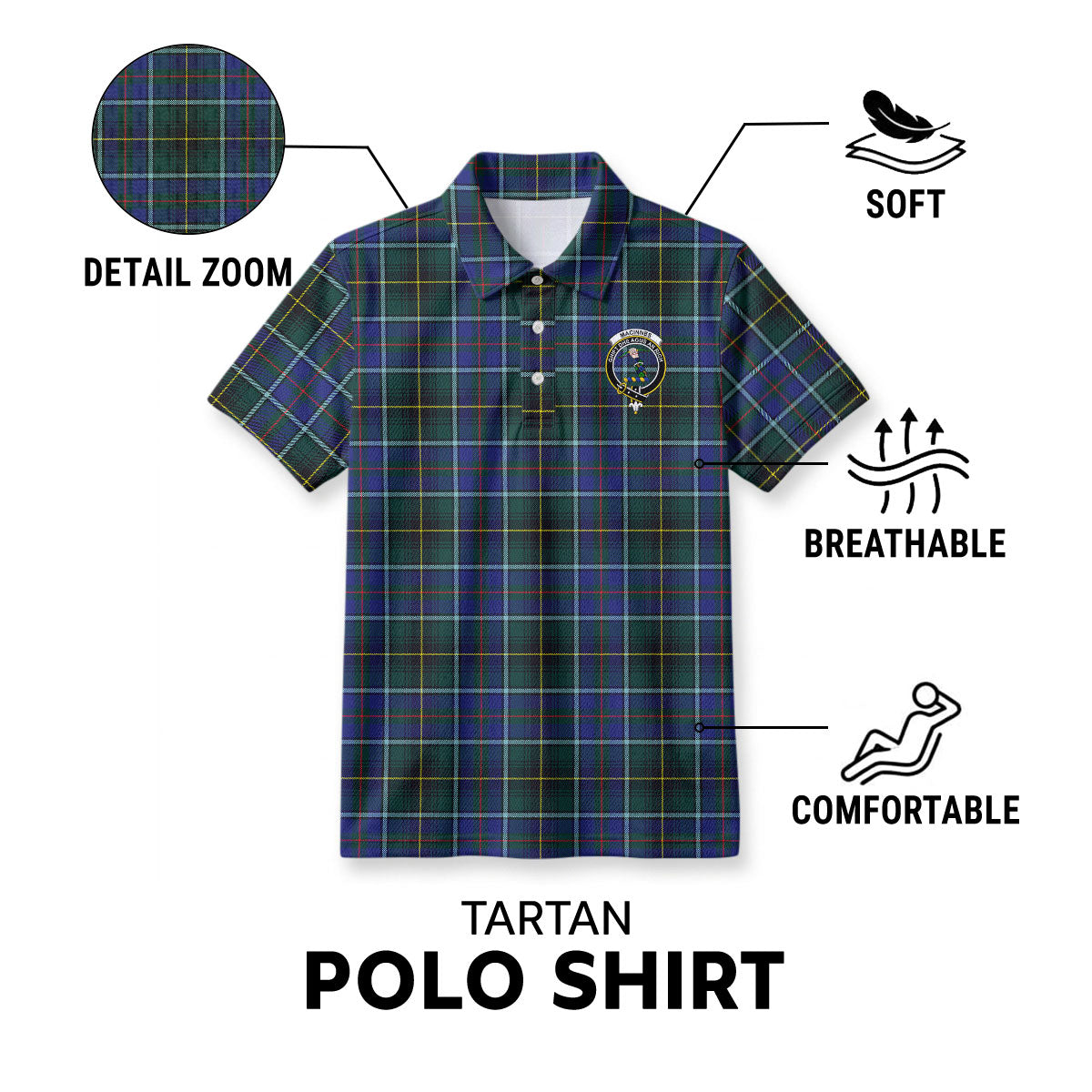 MacInnes Modern Tartan Crest Birdseye Mesh Polo Shirt