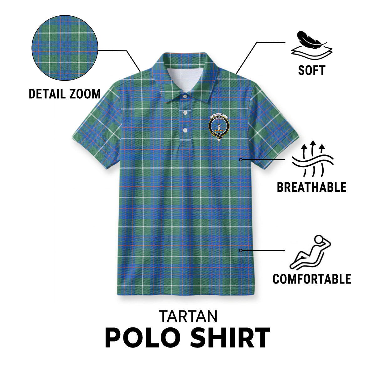 MacIntyre Hunting Ancient Tartan Crest Birdseye Mesh Polo Shirt