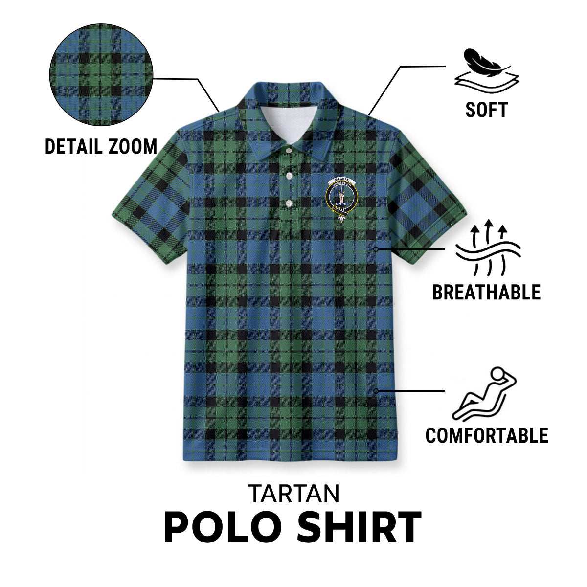 MacKay Ancient Tartan Crest Birdseye Mesh Polo Shirt