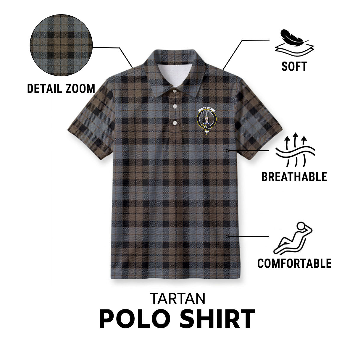 MacKay Weathered Tartan Crest Birdseye Mesh Polo Shirt