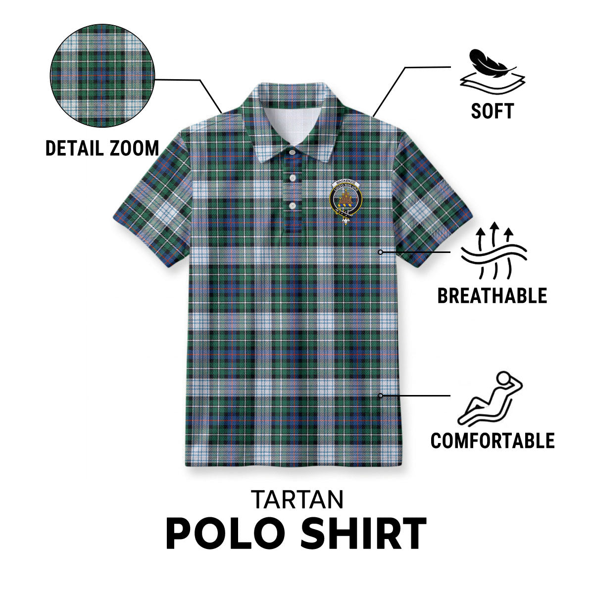 MacKenzie Dress Ancient Tartan Crest Birdseye Mesh Polo Shirt