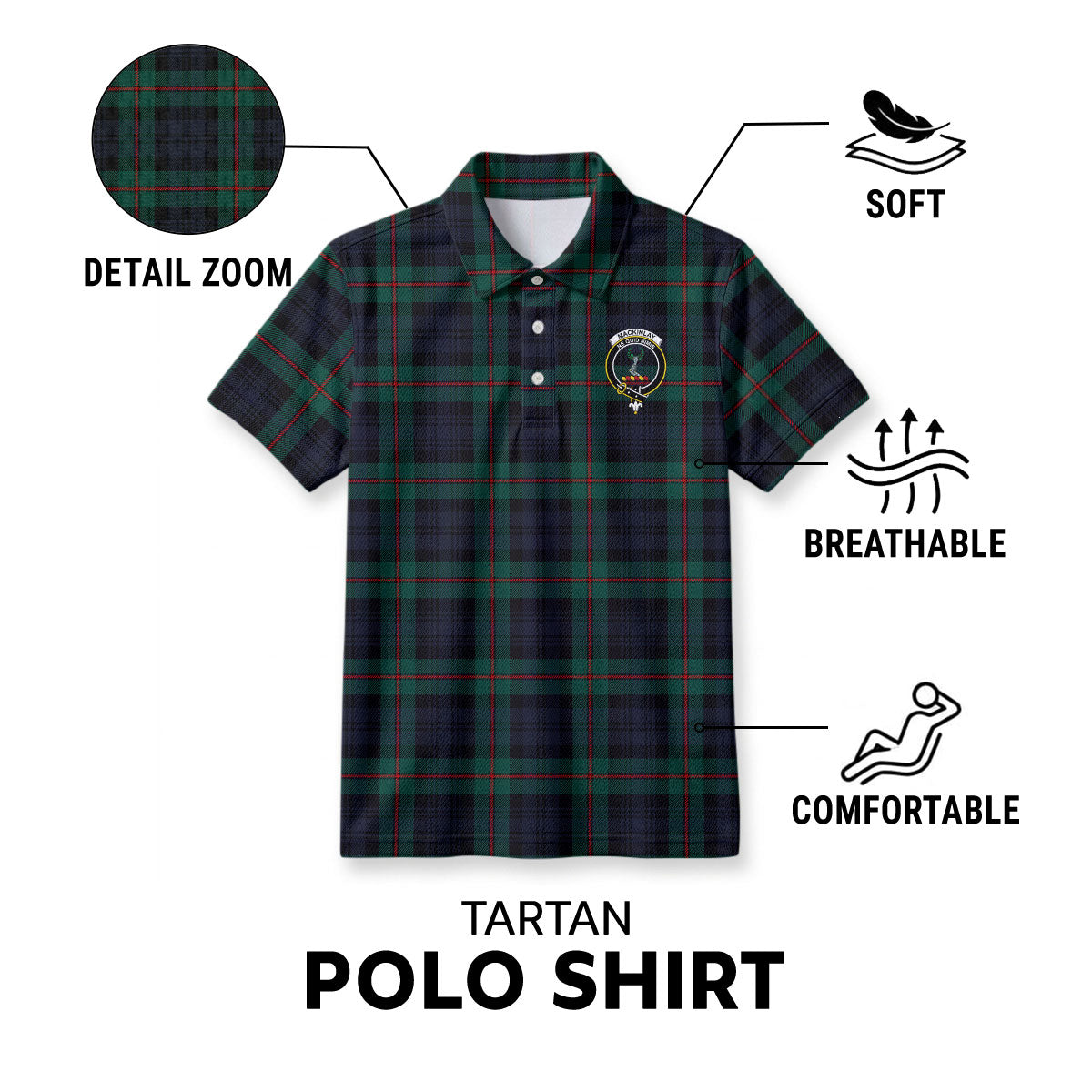 MacKinlay Modern Tartan Crest Birdseye Mesh Polo Shirt