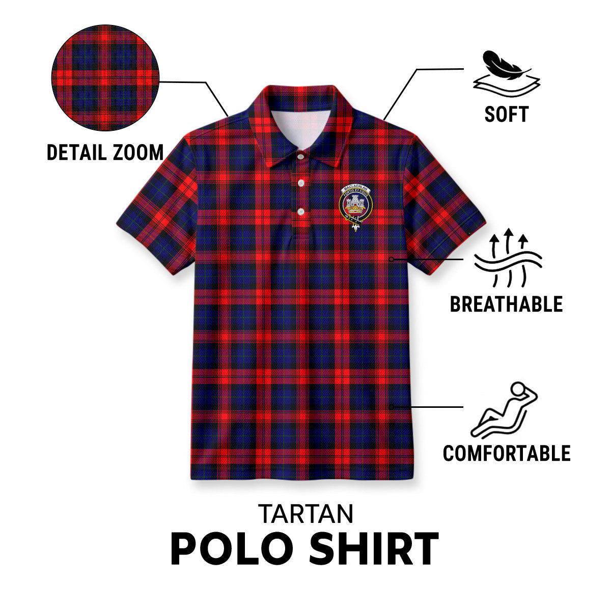 MacLachlan Modern Tartan Crest Birdseye Mesh Polo Shirt