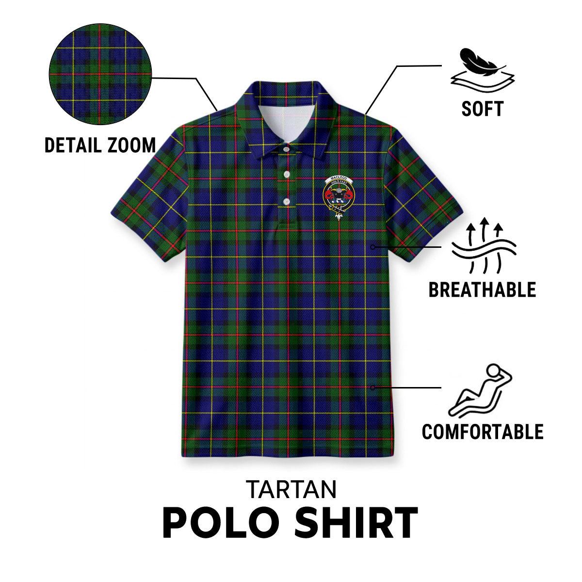 MacLeod of Harris Modern Tartan Crest Birdseye Mesh Polo Shirt
