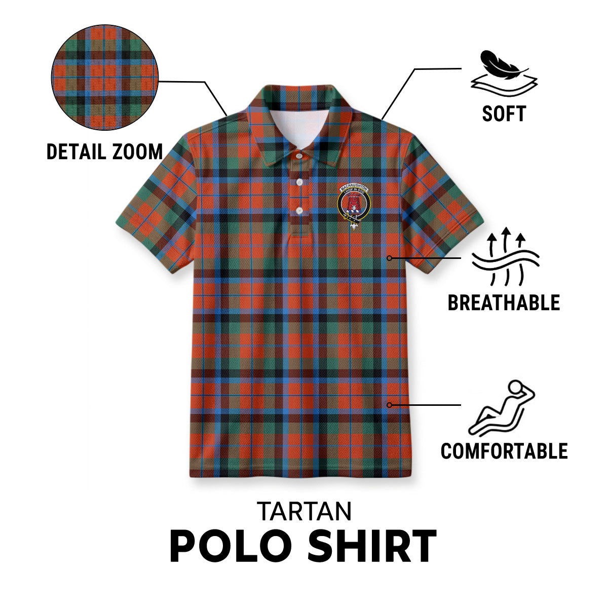 MacNaughton Ancient Tartan Crest Birdseye Mesh Polo Shirt