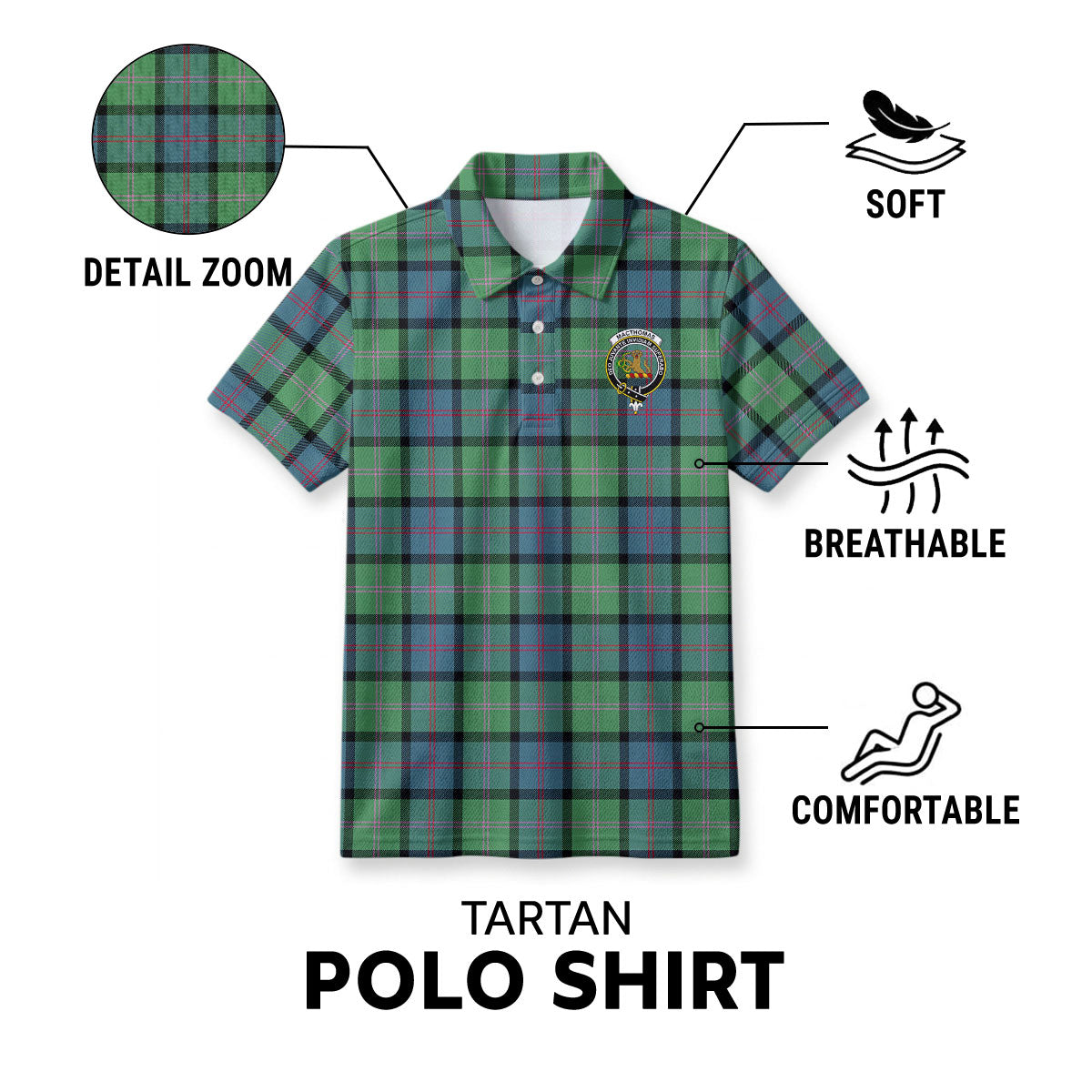 MacThomas Ancient Tartan Crest Birdseye Mesh Polo Shirt
