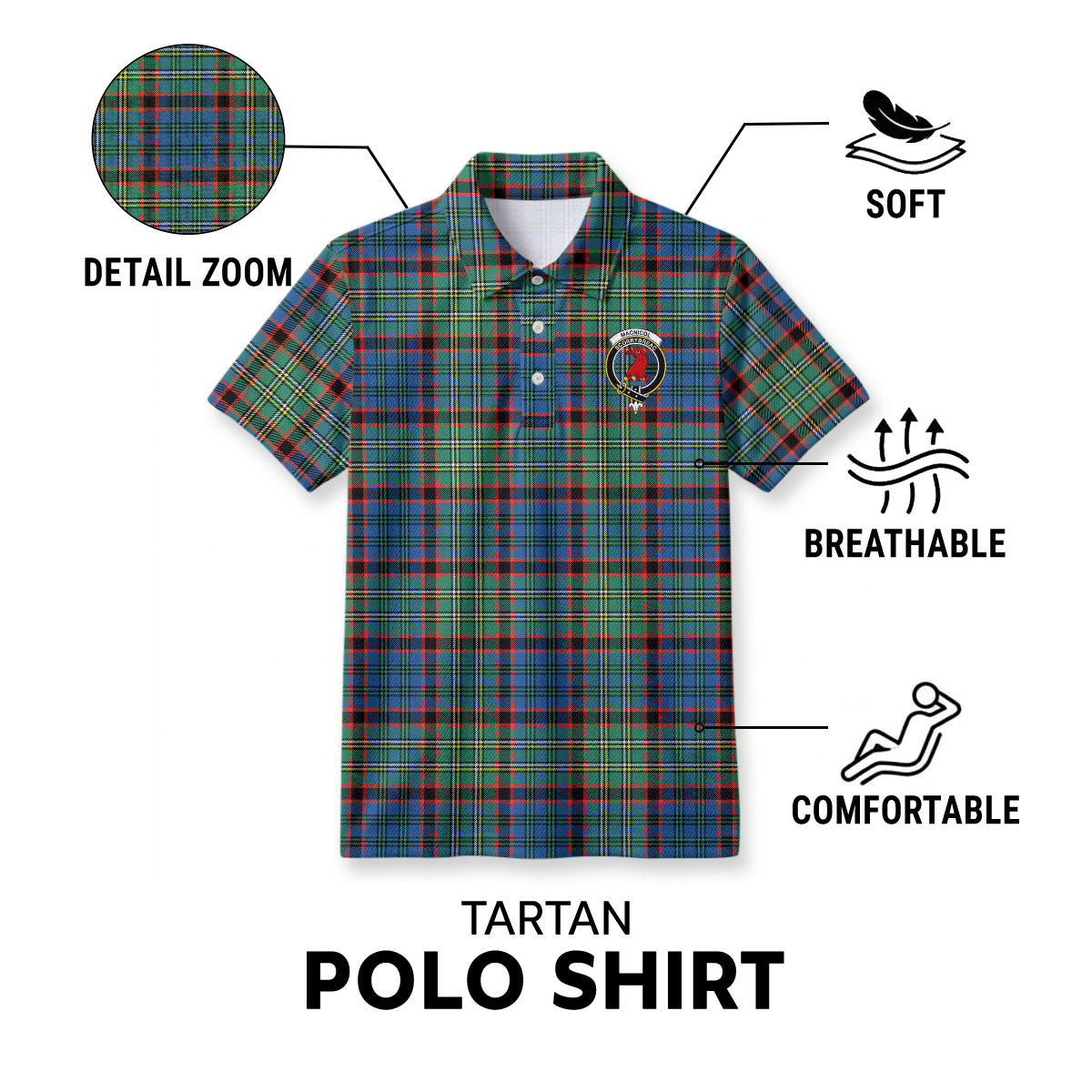 MacNicol Hunting Ancient Tartan Crest Birdseye Mesh Polo Shirt