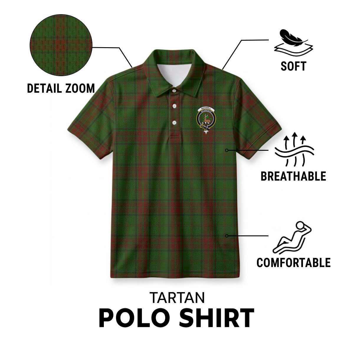 Maxwell Hunting Tartan Crest Birdseye Mesh Polo Shirt