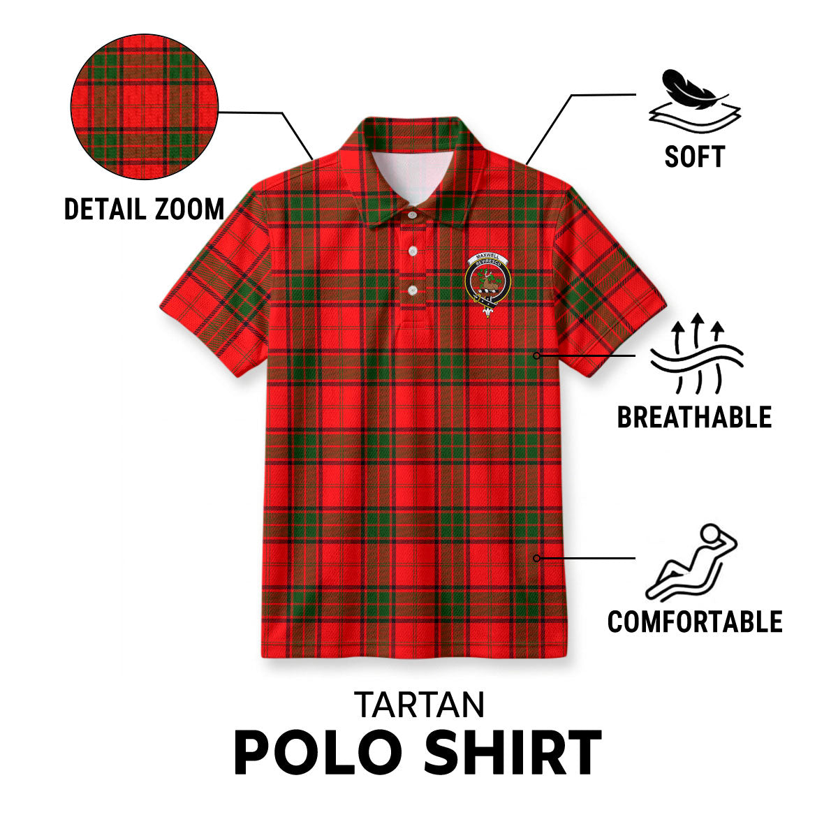 Maxwell Modern Tartan Crest Birdseye Mesh Polo Shirt