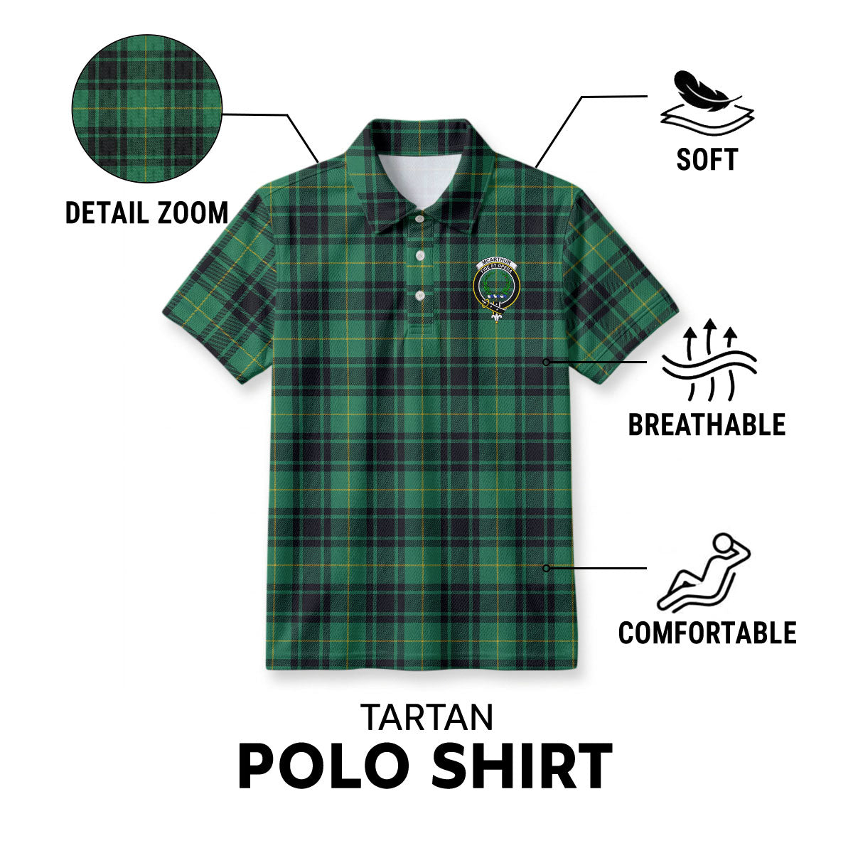 McArthur Ancient Tartan Crest Birdseye Mesh Polo Shirt