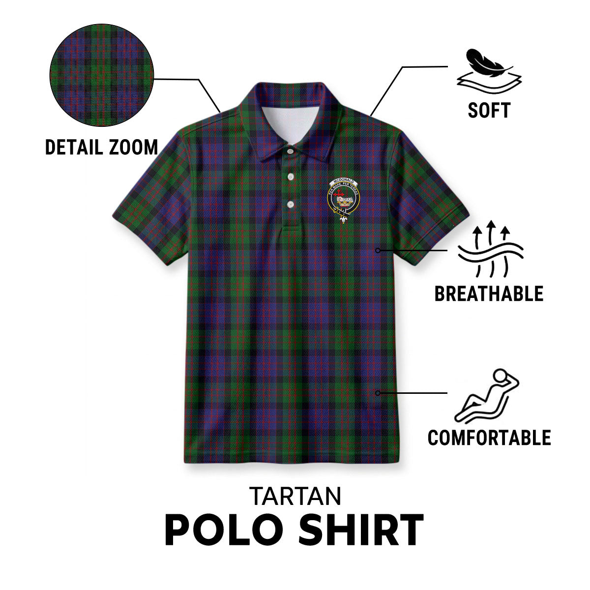 McDonald Tartan Crest Birdseye Mesh Polo Shirt