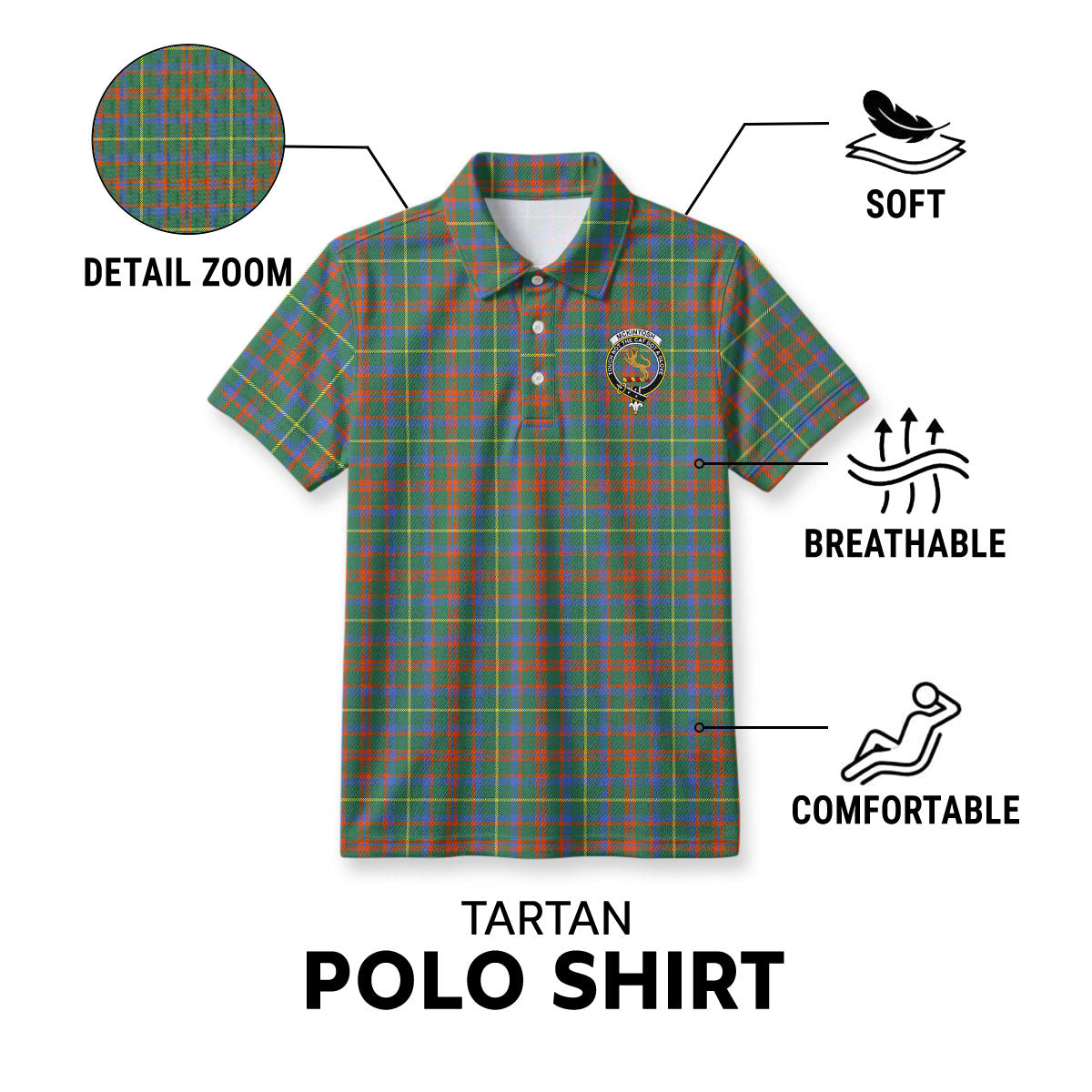 McKintosh Hunting Ancient Tartan Crest Birdseye Mesh Polo Shirt