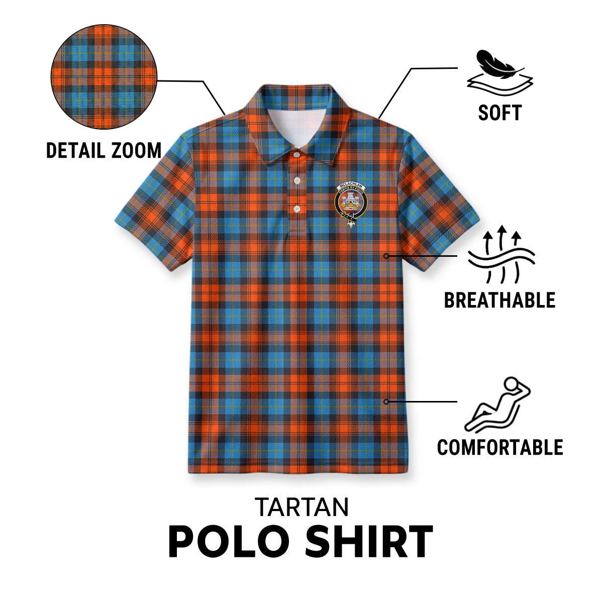 McLachlan Ancient Tartan Crest Birdseye Mesh Polo Shirt