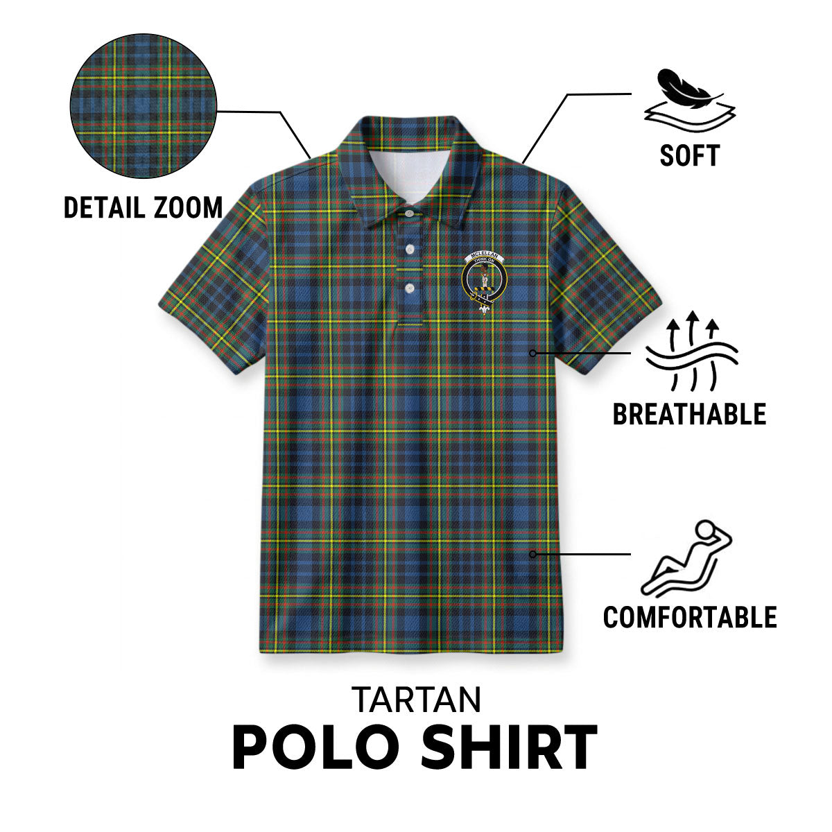 McLellan Ancient Tartan Crest Birdseye Mesh Polo Shirt