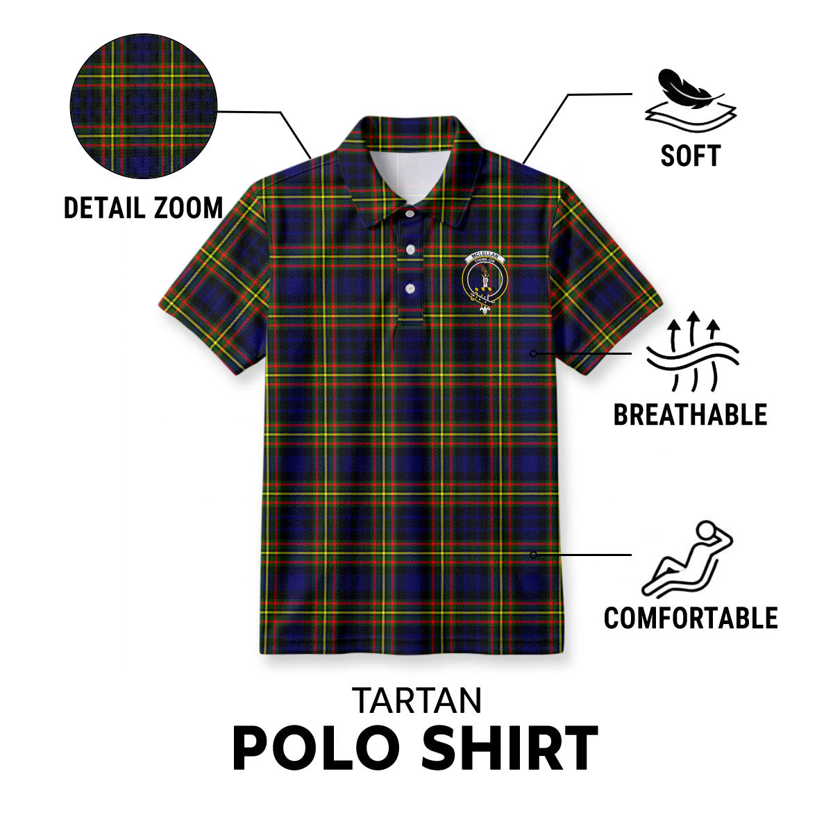 McLellan Modern Tartan Crest Birdseye Mesh Polo Shirt