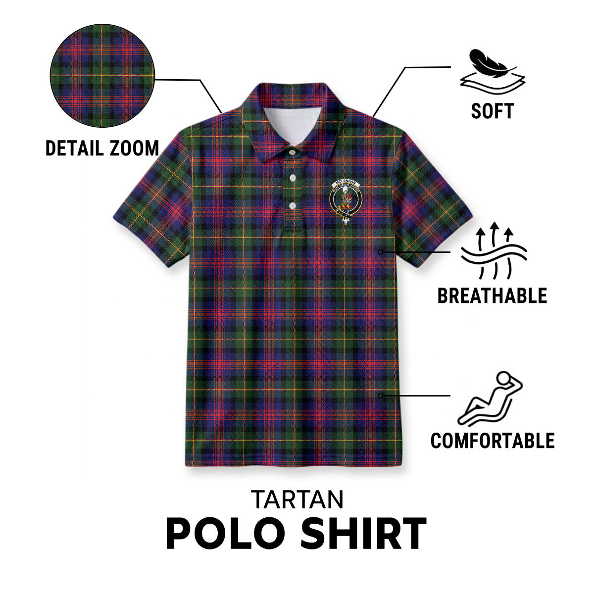 McLennan Modern Tartan Crest Birdseye Mesh Polo Shirt